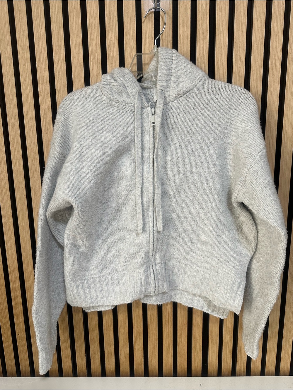 Pink Rose Heather Gray Knit Zip Hoodie